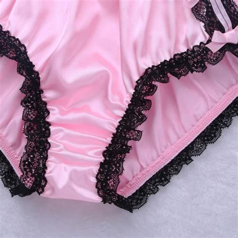 YONGHS Sissy Slip Homme Boxer Satin Sexy Lingerie Dentelle Caleçon Bloomer Short M XL Rose Rose