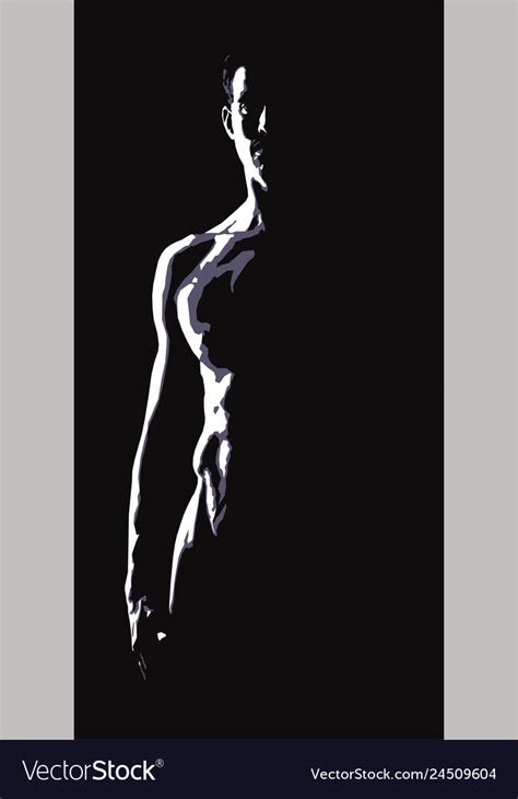 Nude Torso Of A Man On A Black Background Vector Image