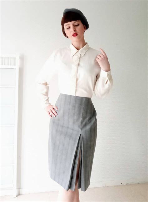 90s 40s Style Grey Split Skirt 40s Style 90s Gray Split Skirt