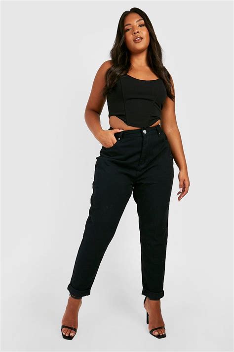 Womens Plus High Waisted Mom Jeans Boohoo Uk
