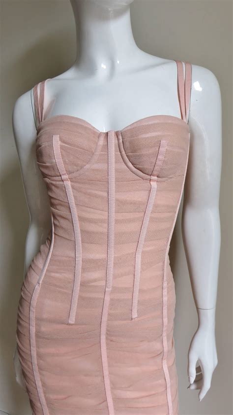 Dolce And Gabbana Nude Pink Silk Ruched Bodycon Corset Dress At StDibs
