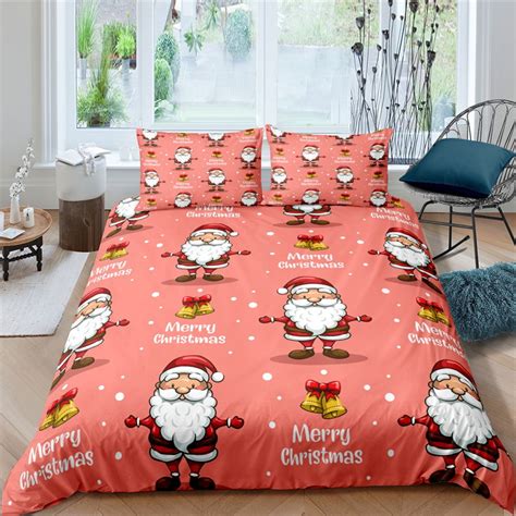 Christmas Santa Claus Print Duvet Cover Set King Queenxmas Bedding Bed