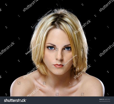 Gorgeous Blonde Babe Poses For Beauty Portraits In Studio Imagen De Archivo Stock 58091092