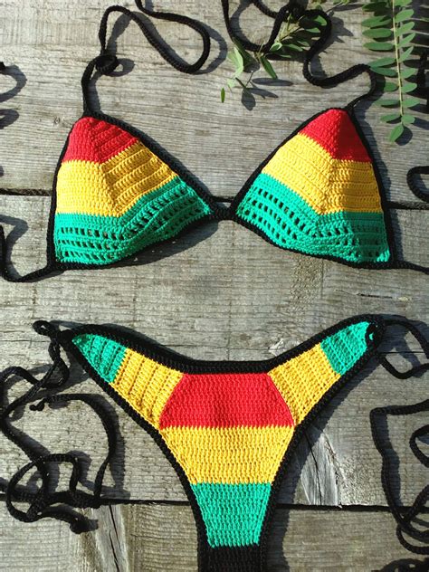 Crochet Bikini Set High Hip Rasta Bikini Red Yellow Green Etsy