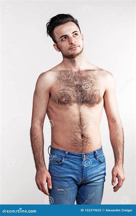 Boy With Naked Hairy Chest On White Background Stock Photo CartoonDealer