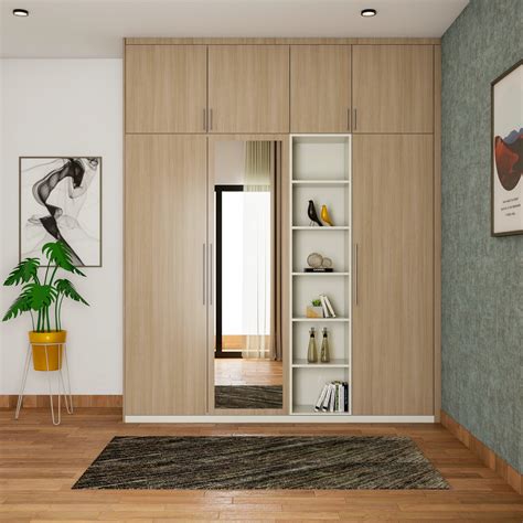 Modern Wardrobe Design With Open Shelving Unit And Mirror Livspace