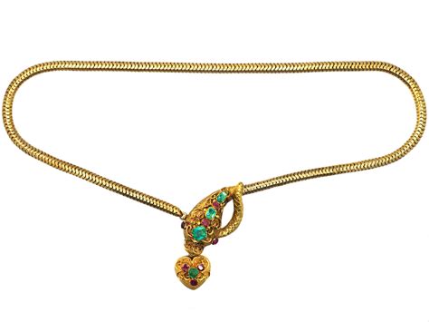 Victorian 18ct Gold Snake Necklace Set With Emeralds And Rubies 636w