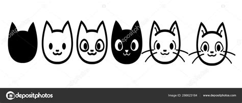 Cat Icons Collection Kittens Emoji Symbols Set Black And White Simple