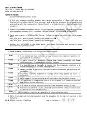 Task Chemical Equilibrium Introduction Answer Sheet Docx Unit