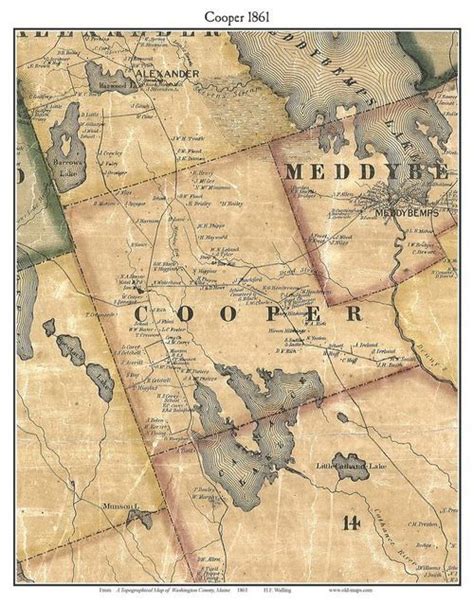 Cooper Maine Old Town Map Custom Print Washington Co Town