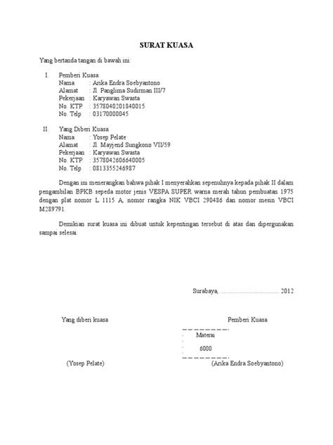 Contoh Surat Kuasa Mentadbir Kueh Apem