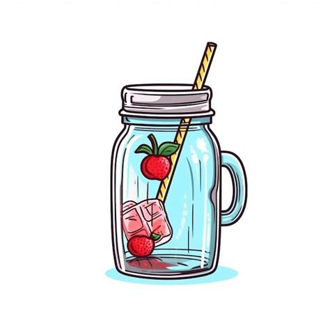 Una Caricatura De Un Frasco De Albañil Con Fresas Y Cubitos De Hielo