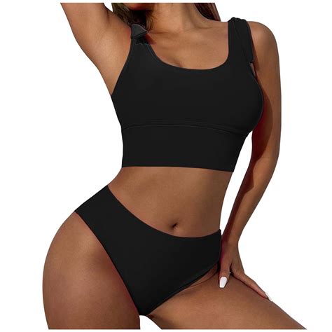 Sngxgn Women S Piece Swimsuits Scoop Neck High Waisted Bikini Set Black M Walmart