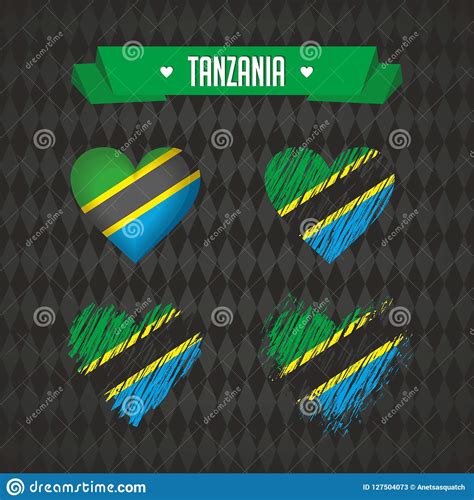 Tanzania Collection Of Four Vector Hearts With Flag Heart Silhouette