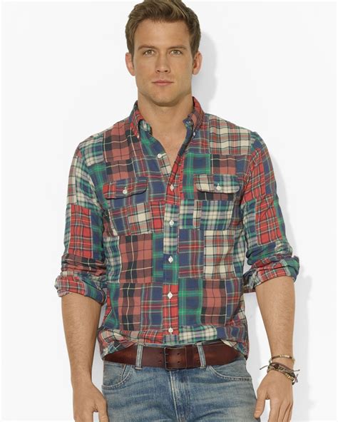 Ralph Lauren Polo Plaid Patchwork Twill Workshirt In Green For Men Lyst