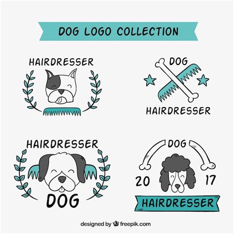 Pak Van De Hand Getekende Hond Logos Gratis Vector