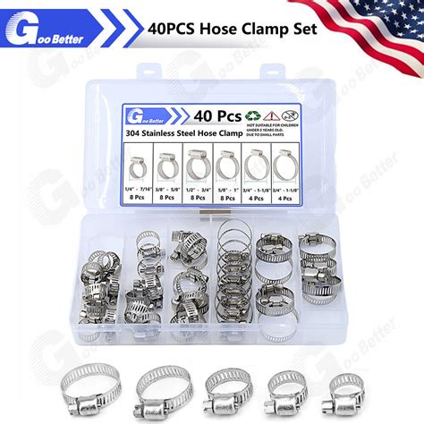 Pcs Adjustable Hose Clamps Worm Gear Stainless Steel Clamp Assortment