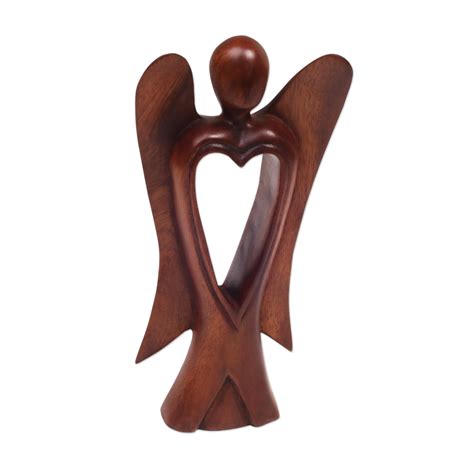 Novica Heart Of An Angel Carved Wood Heart Angel Sculpture Greatergood
