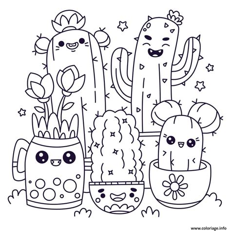 Coloriage Plantes Et Cactus Kawaii JeColorie