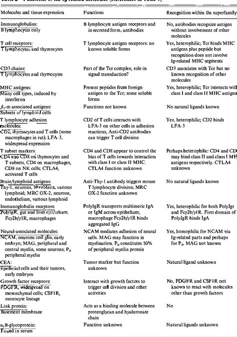 Table 1 from The immunoglobulin superfamily--domains for cell surface ...