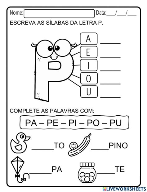 Letra P Online Exercise For Educa O Infantil