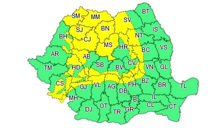 Alertă meteo Cod galben de fenomene periculoase rafale de până la