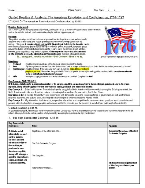 Chapter 5 Guided Reading & Analysis: The American Revolution - APUSH