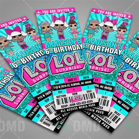 Lol Surprise Dolls Ticket Style Birthday Cartoon Invitations Cartoon Invites