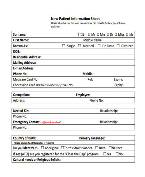 Patient Information Sheet Template