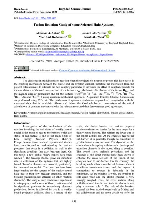 Pdf Baghdad Science Journal Fusion Reaction Study Of Some Selected