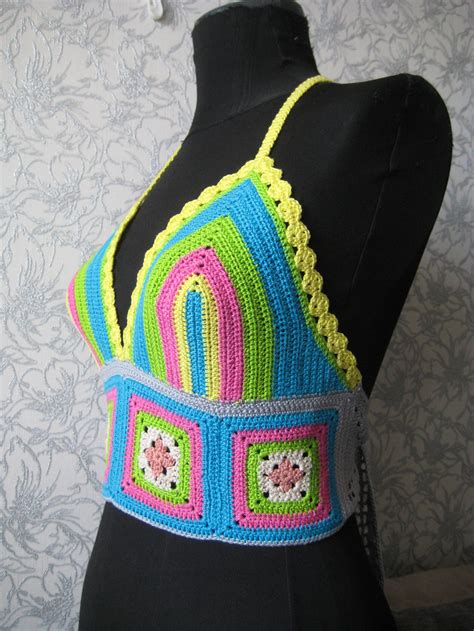 Crochet Bikini Top Rainbow Crochet Bra Beach Cover Up Etsy