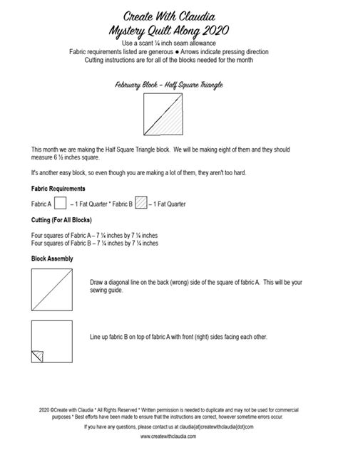 Cwc Mystery Quilt Along 2020 February Block Pdf Seam Sewing Quilt