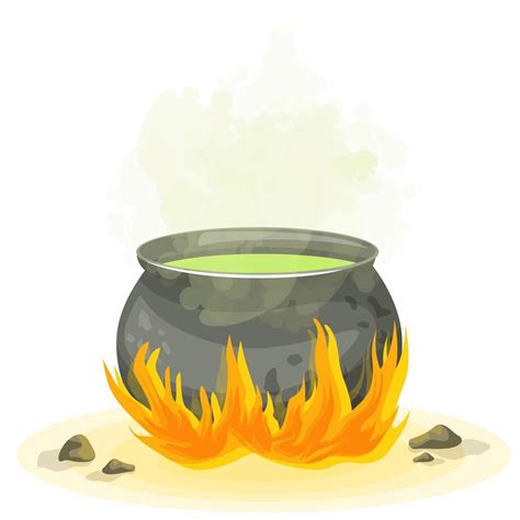 Vector Image Of A Witch S Pot With A Potion Brewing On A Fire Halloween