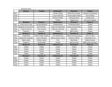 December Cafeteria Menu | Strathmore High School