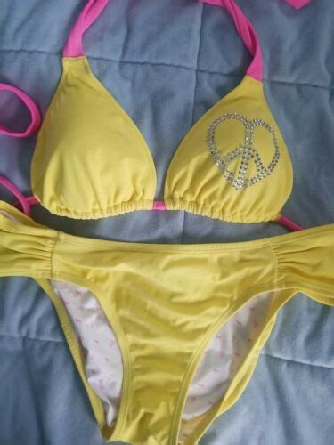 Victoria S Secret Pink Rhinestone Heart Peace Sign Bikini Size Large EBay