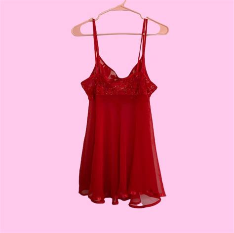 Y K Red Floral Semi Sheer Micro Mesh Slip Lingerie Mi Gem