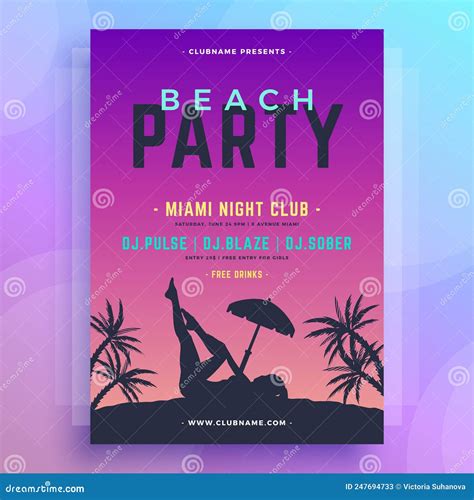 Seductive Naked Woman Body Raising Leg Umbrella On Beach Neon Summer Party Poster Template