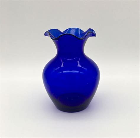 Vintage Cobalt Blue Hand Blown Ruffled Edge Vase In 2023 Hand Blown