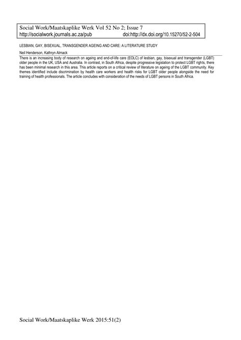 Pdf Lesbian Gay Bisexual Transgender Ageing And Care A Literature Study