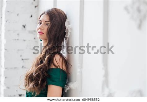 Beautiful Brunette Girl Long Hair Standing Stock Photo Shutterstock