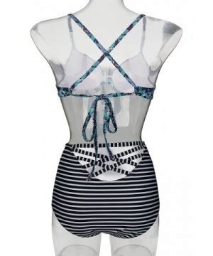 Womens Sexy High Waisted Swimsuit Floral Striped Demi Bikini With