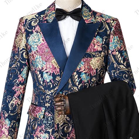 New Fashion Groom Navy Blue Jacquard Men Suit Set Tuxedos Men S Wear