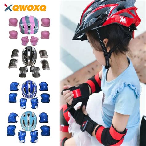 7Pcs-Set-Kids-Roller-Skating-Bicycle-Helmet-Knee-Wrist-Guard-Elbow-Pad ...
