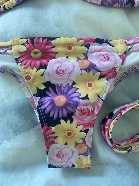 Women Brazilian Swimsuit Scrunchie Bikini Set Pink Yellow Purple Floral S EBay