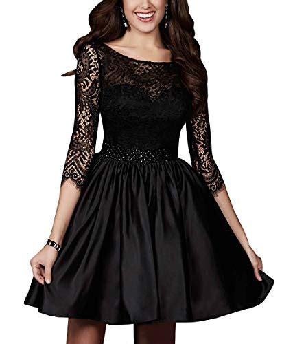 Homecoming Dresses Boat Neck 3 4 Sleeve Beaded Lace Satin Formal Short