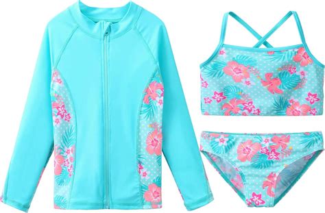 ZNYUNE Girls Rash Guard Piece Swimsuit Set UPF UV Surfing Sunsuit Jacket Bikini Bottom