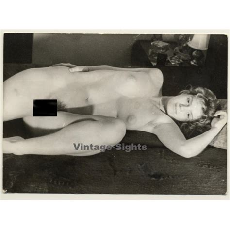 Natural Pensive Blonde Nude Rests On Couch Bed Vintage Photo GDR 1970s 1980s