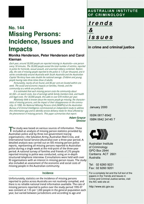 Pdf Missing Persons Incidence Issues And Impacts