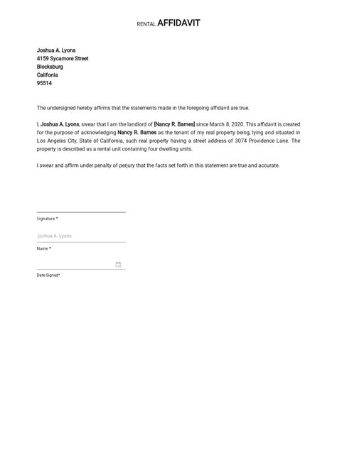 Sample Affidavit Of Ownership Of Property Template In Word Download