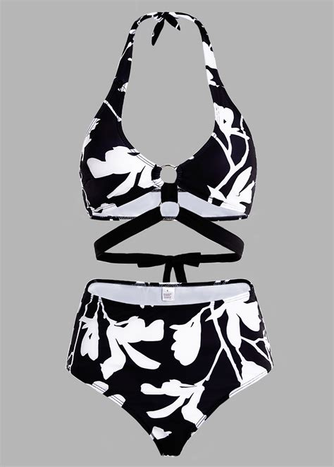 High Waisted Floral Print Halter Bikini Set Rosewe USD 9 98